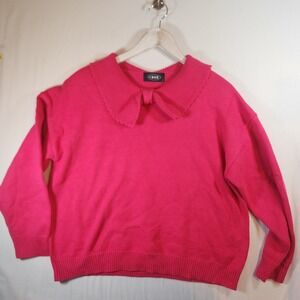 Cider Hot Pink Bow Collar Knit Sweater Long Sleeve Pullover Large